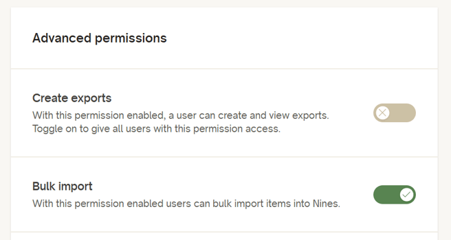 Advanced permissions for Bulk import