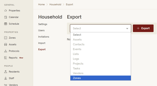 export dropdown
